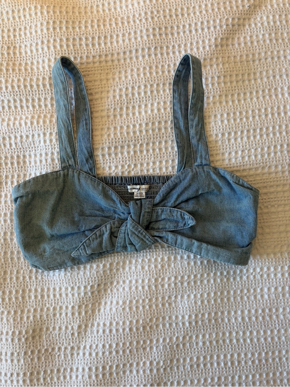 American Eagle Outfitters Denim Blue Tie-Front Crop Top